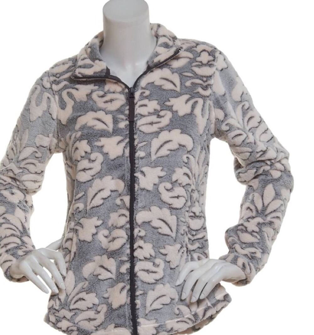 Jason Maxwell Fleece Jacket Petite Womens Size LP Gray/Cream Variegated Full Zip